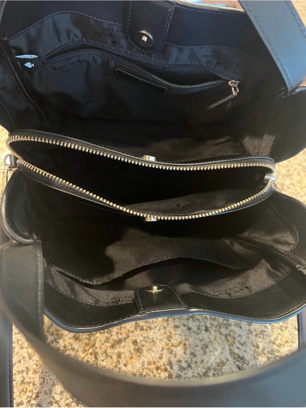 kate spade black pebbled leather knott carryall crossbody or great smaller purse - Picture 6 of 8